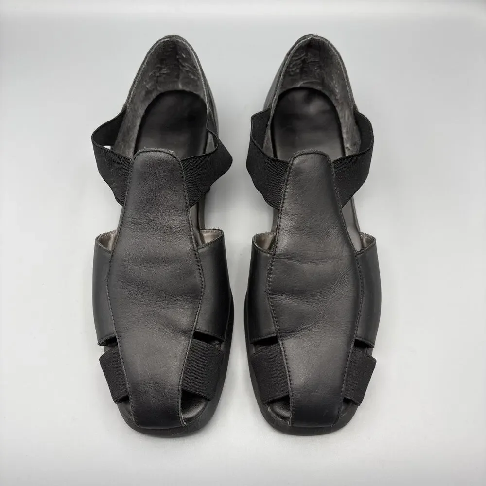 Cabin Creek Sandal Size 9.5 Black Leather Comfort Elastic Fisherman Shoe 90s Mom